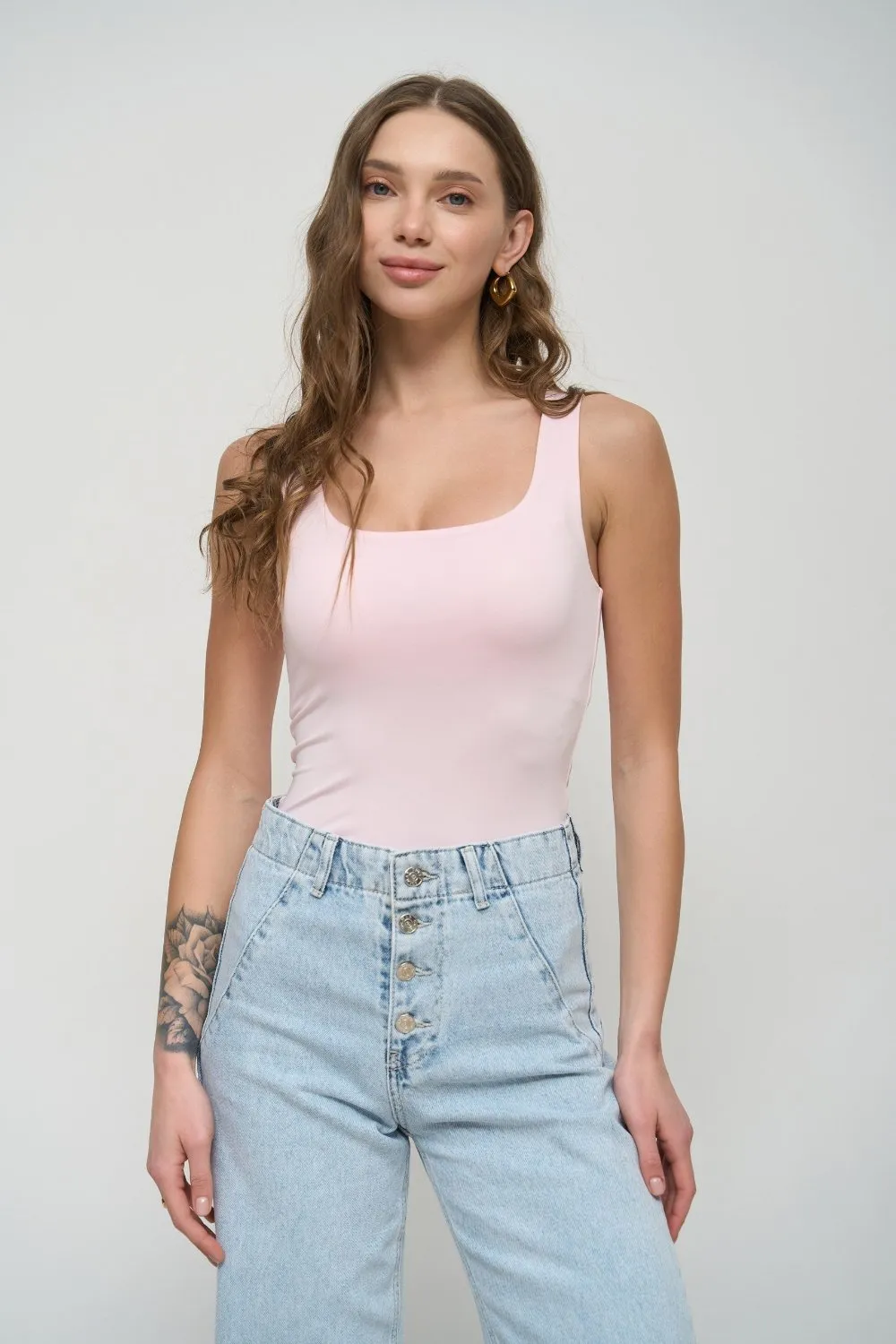 Powder Pink Square Neck Tank Top