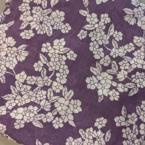 Precut Of 2 Meters Of Violet & White Floral Muslin Silk Fabric