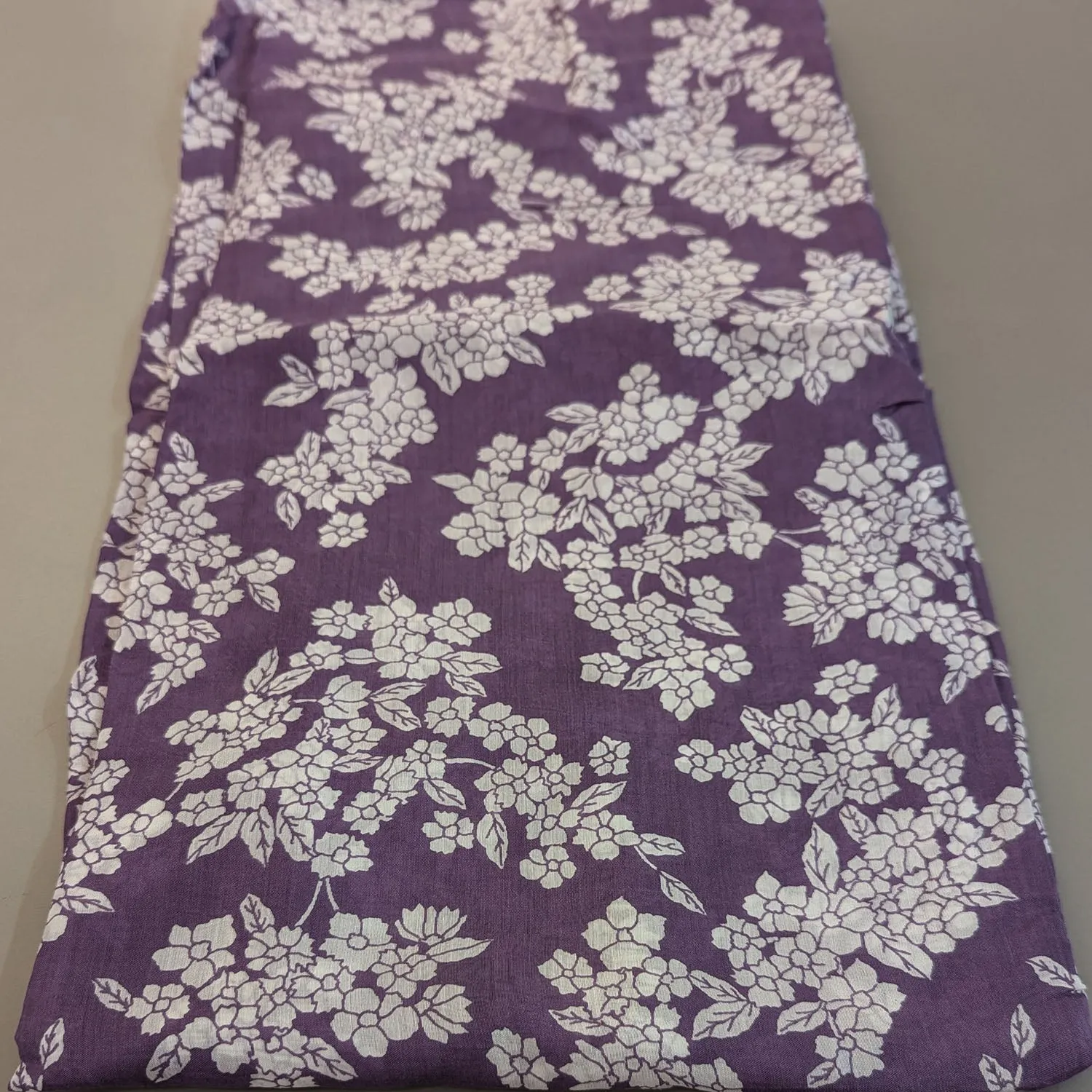 Precut Of 2 Meters Of Violet & White Floral Muslin Silk Fabric