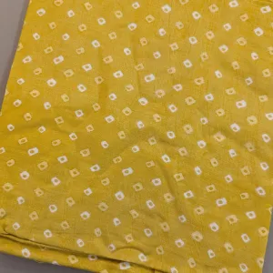 Precut Of 2.5 Meters Of Yellow & White Polka Dots Bandhej Muslin Silk Fabric