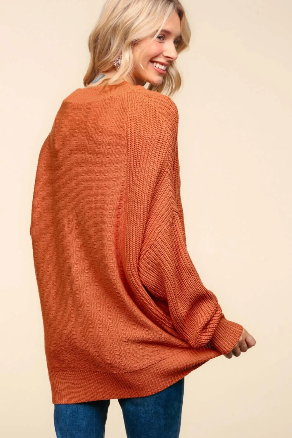 Pumpkin Spice Side Slit Texture Asymmetric Sweater