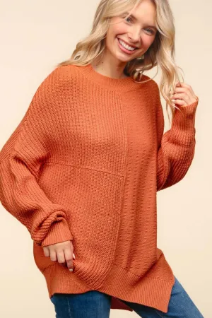 Pumpkin Spice Side Slit Texture Asymmetric Sweater