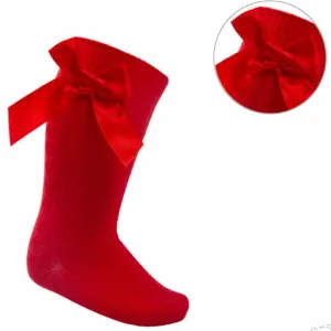 Red Knee High Christmas Bow Socks