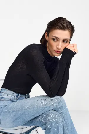 RICH&ROYAL LONGSLEEVE MIT GLITZEREFFEKT SCHWARZ 2410 EV Glam Rib