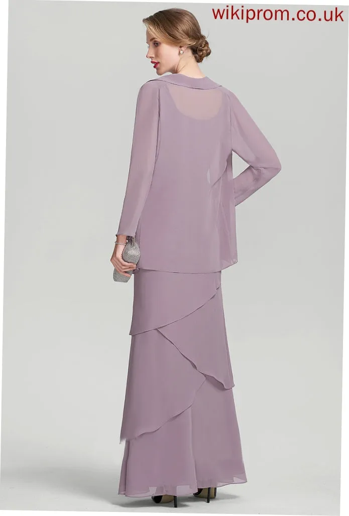 Ruffles Cascading the With Floor-Length Amaris Dress Beading Mother Bride of Scoop Chiffon Neck Mother of the Bride Dresses Sheath/Column