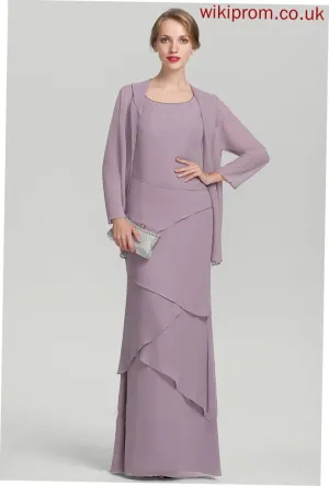 Ruffles Cascading the With Floor-Length Amaris Dress Beading Mother Bride of Scoop Chiffon Neck Mother of the Bride Dresses Sheath/Column