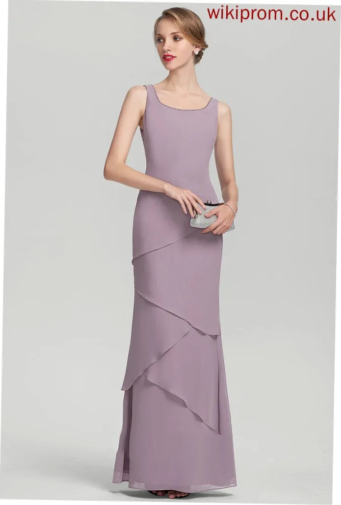 Ruffles Cascading the With Floor-Length Amaris Dress Beading Mother Bride of Scoop Chiffon Neck Mother of the Bride Dresses Sheath/Column