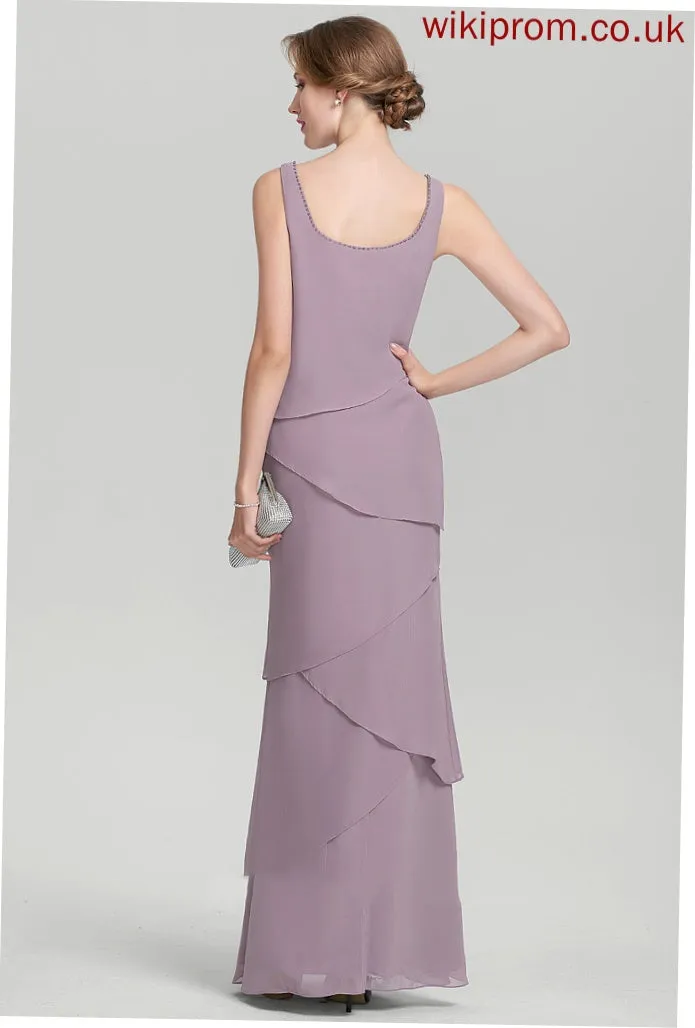 Ruffles Cascading the With Floor-Length Amaris Dress Beading Mother Bride of Scoop Chiffon Neck Mother of the Bride Dresses Sheath/Column