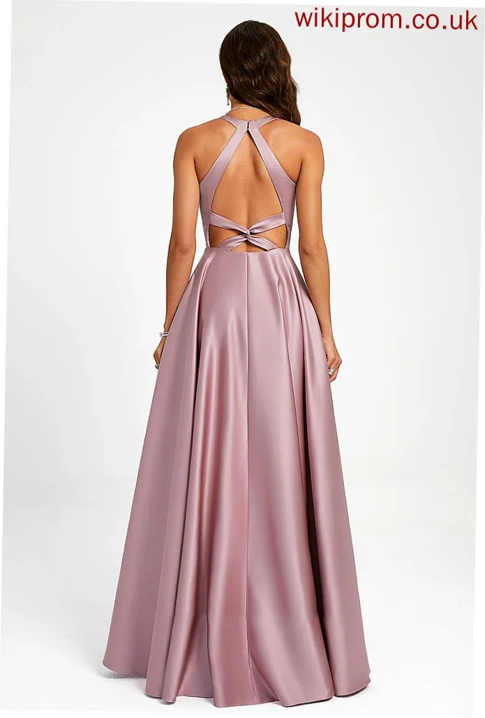 Satin Ina Floor-Length A-Line Prom Dresses V-neck