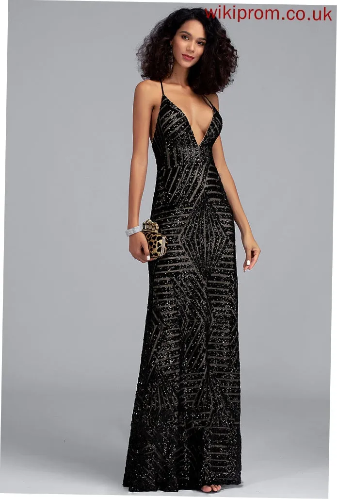 Sequined With Sheath/Column Floor-Length Prom Dresses Rory Sequins V-neck