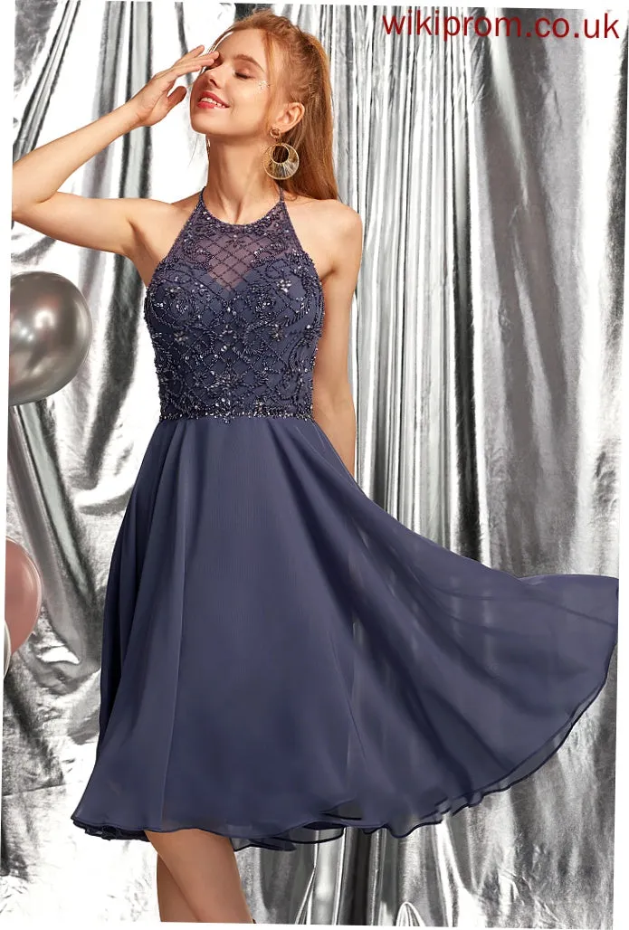Sequins Dress Knee-Length Faith Neck Beading With Scoop Homecoming Dresses A-Line Homecoming Chiffon