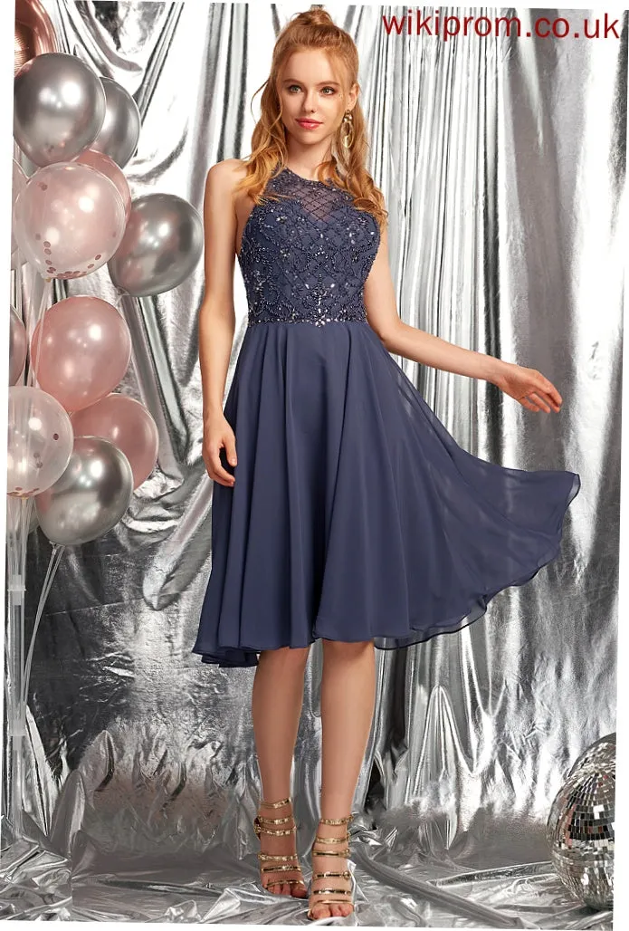 Sequins Dress Knee-Length Faith Neck Beading With Scoop Homecoming Dresses A-Line Homecoming Chiffon