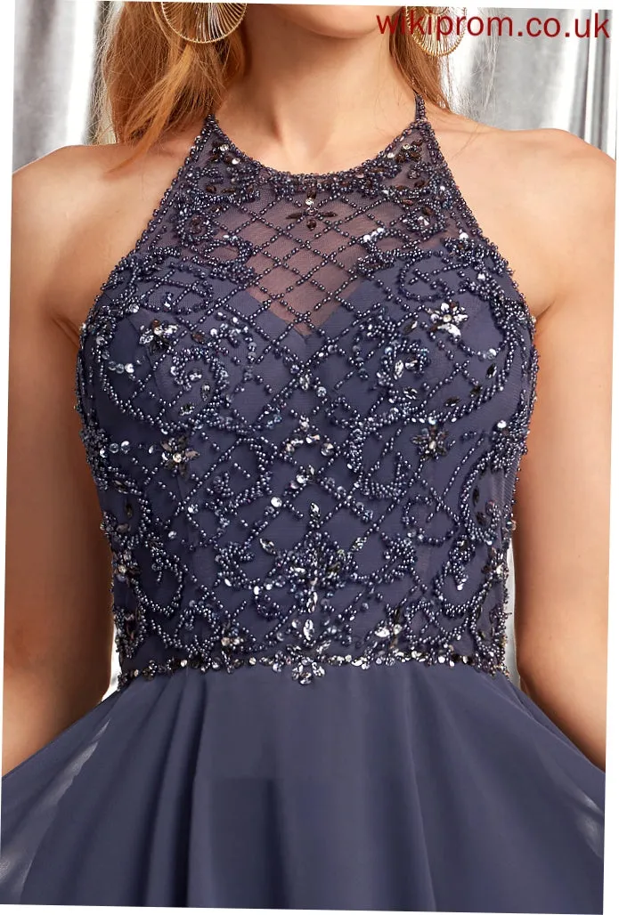 Sequins Dress Knee-Length Faith Neck Beading With Scoop Homecoming Dresses A-Line Homecoming Chiffon