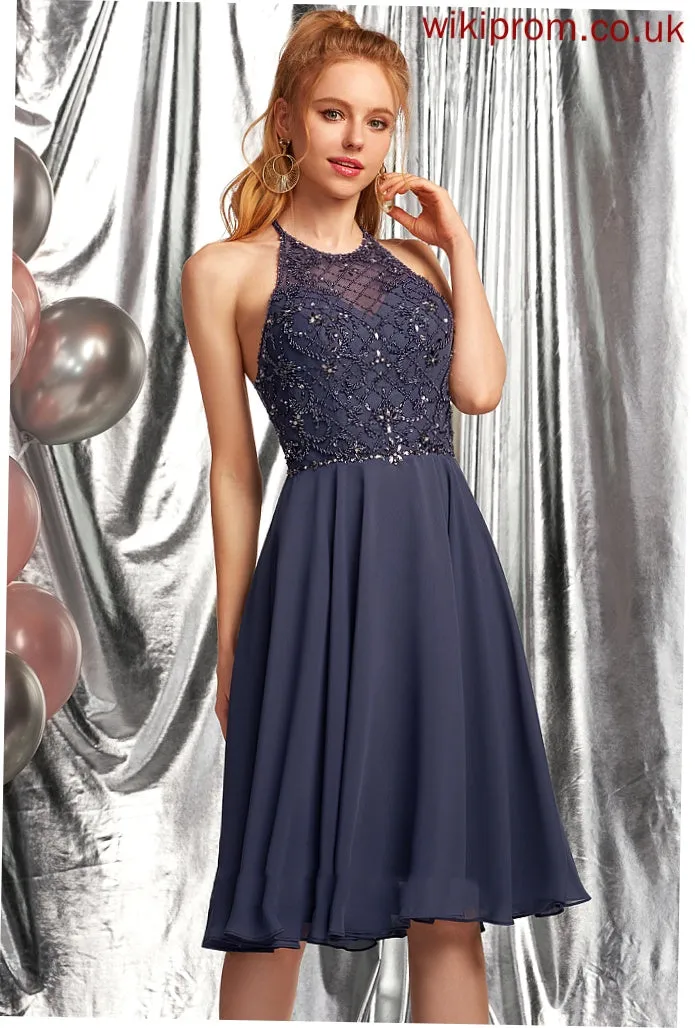 Sequins Dress Knee-Length Faith Neck Beading With Scoop Homecoming Dresses A-Line Homecoming Chiffon