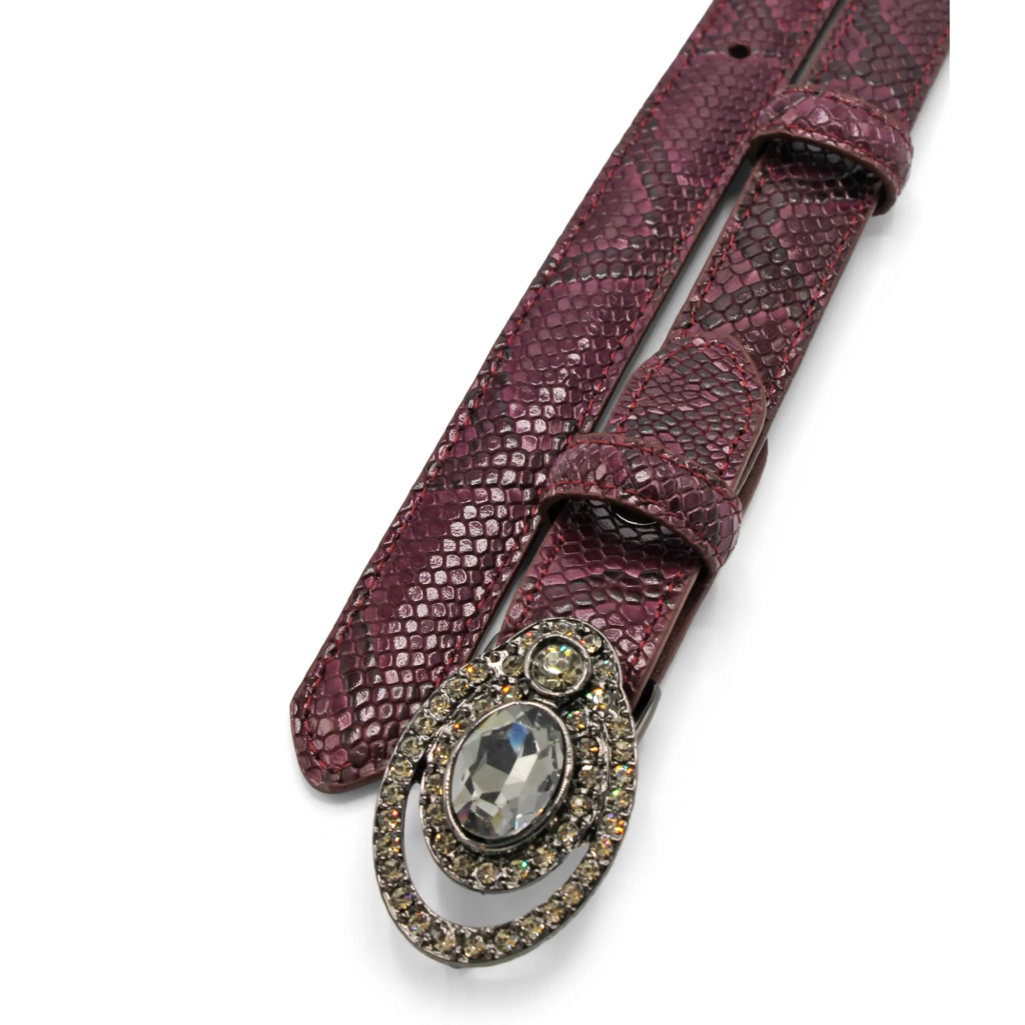 Skinny Burgundy Crotal Deco Crystal Belt