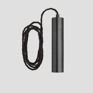 Sleek Cylinder Edison Cord Set ES E27 Bulb Holder - Pewter & Fabric Flex - 2m - Without Ceiling Rose