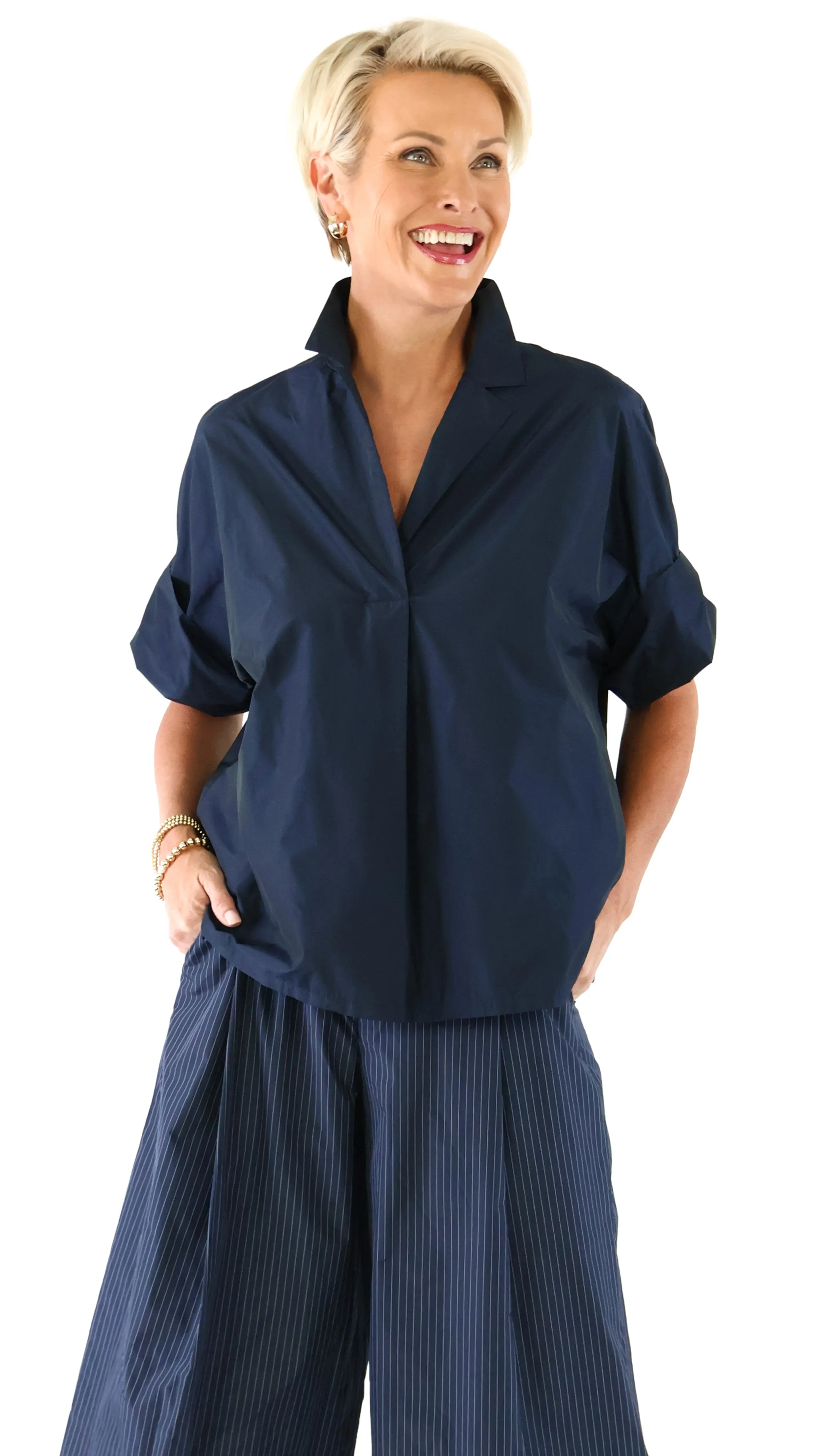 Sporty Crash Blouse - Navy