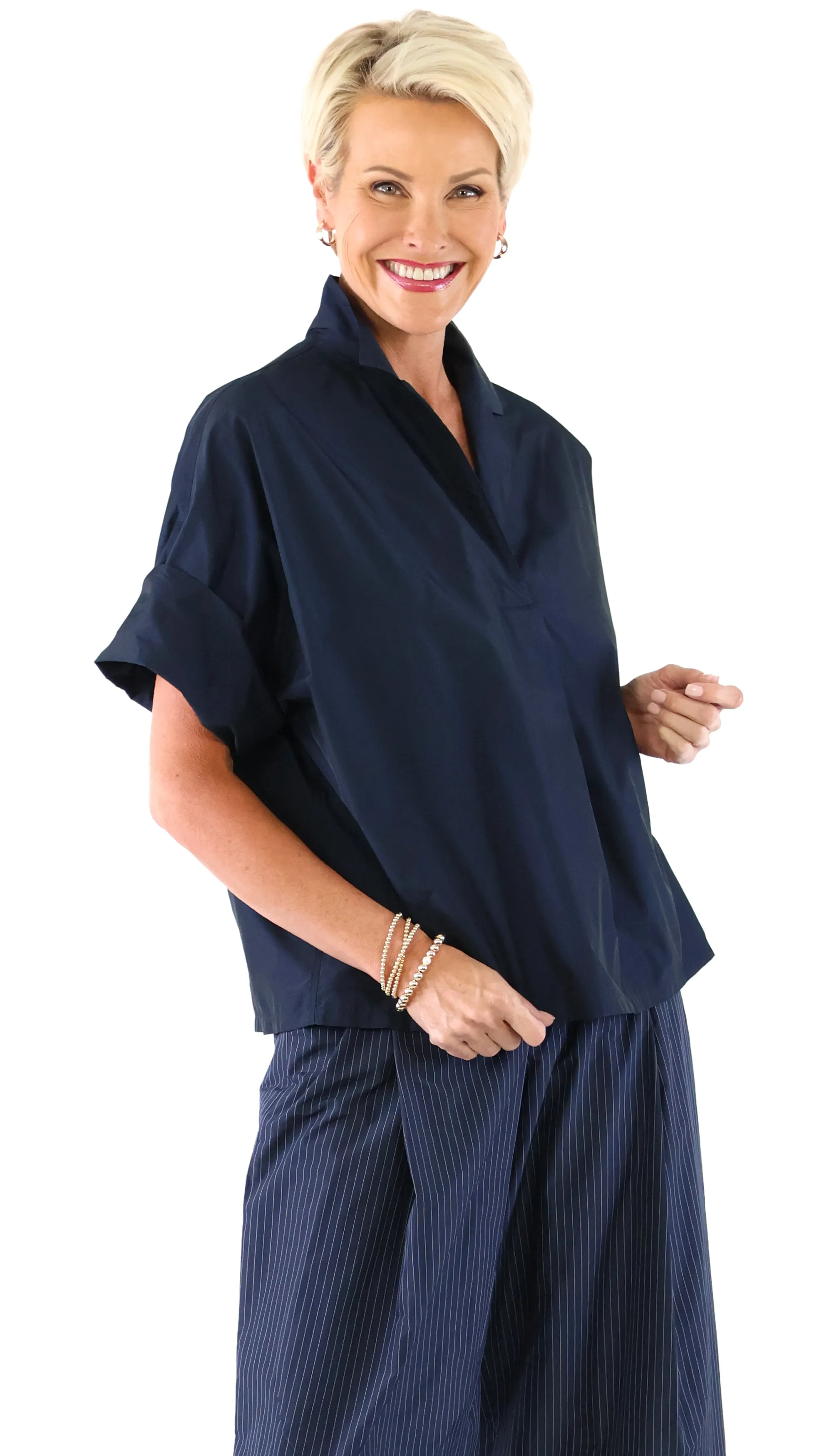 Sporty Crash Blouse - Navy