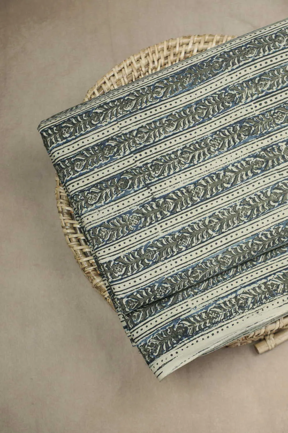 Striped Floral Printed kalamkari Cotton Fabric - 1.6m