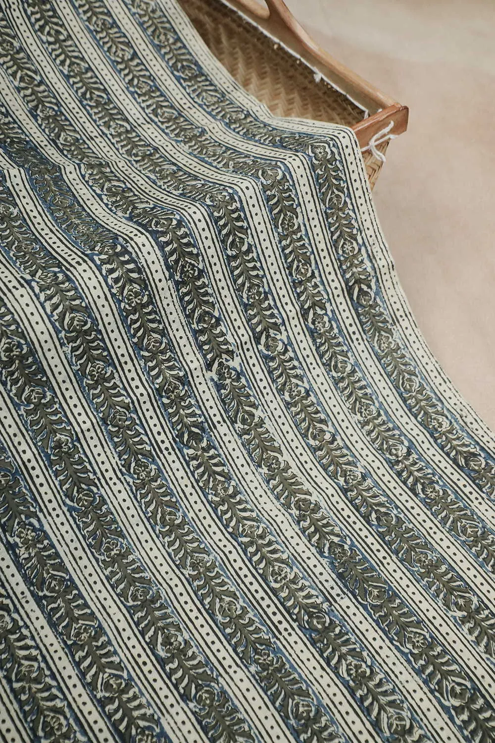 Striped Floral Printed kalamkari Cotton Fabric - 1.6m