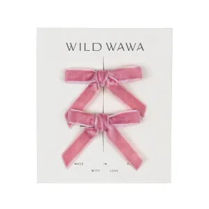 Velvet Bow Clip Set - Pink Bows