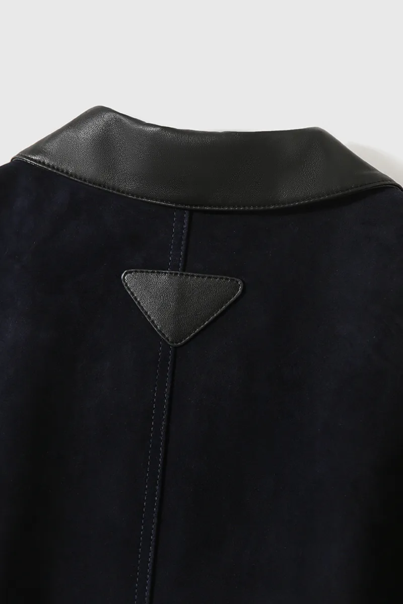 Vintage Ethiopian Suede Utility Jacket with Leather Collar