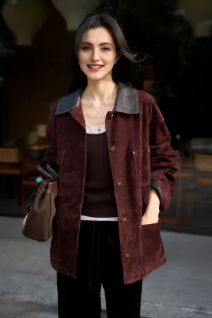Vintage Ethiopian Suede Utility Jacket with Leather Collar