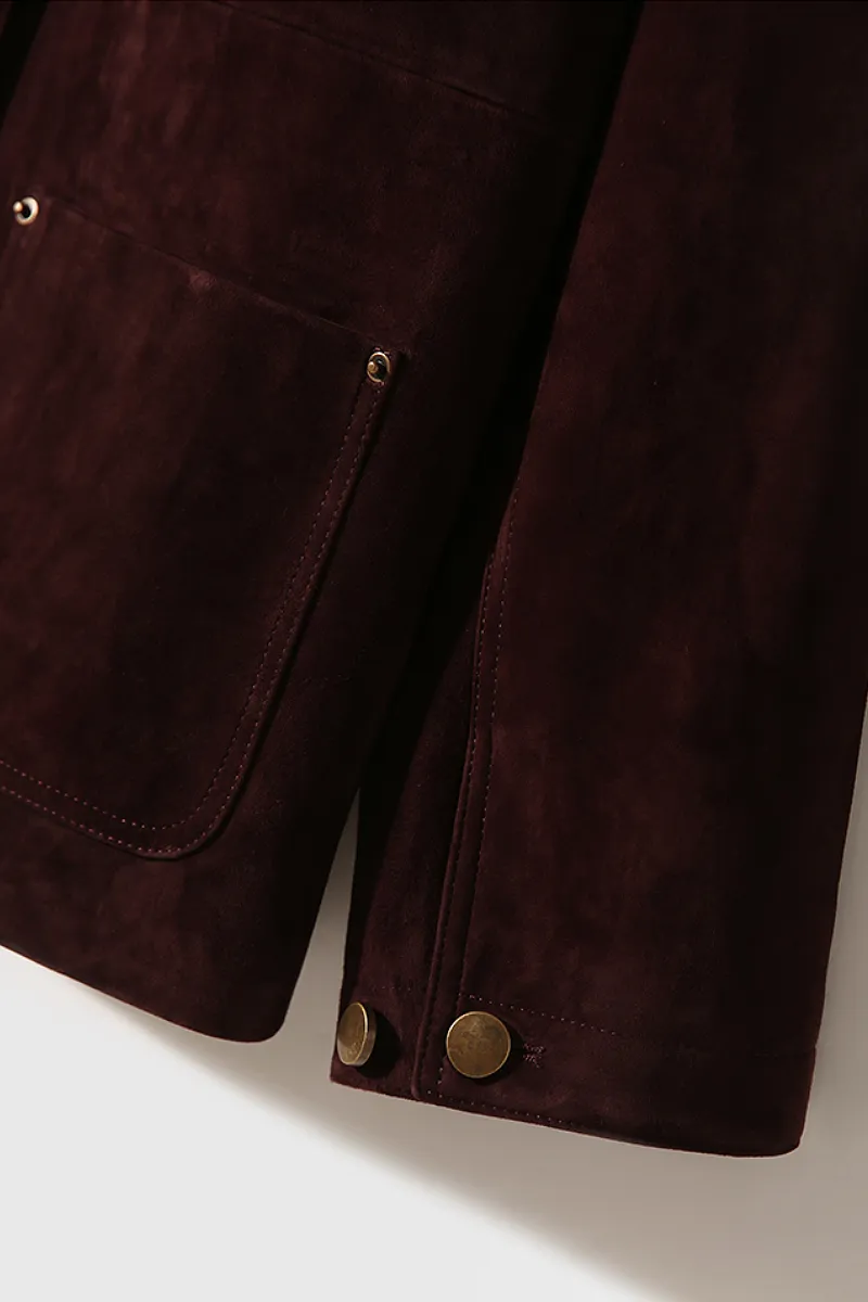 Vintage Ethiopian Suede Utility Jacket with Leather Collar