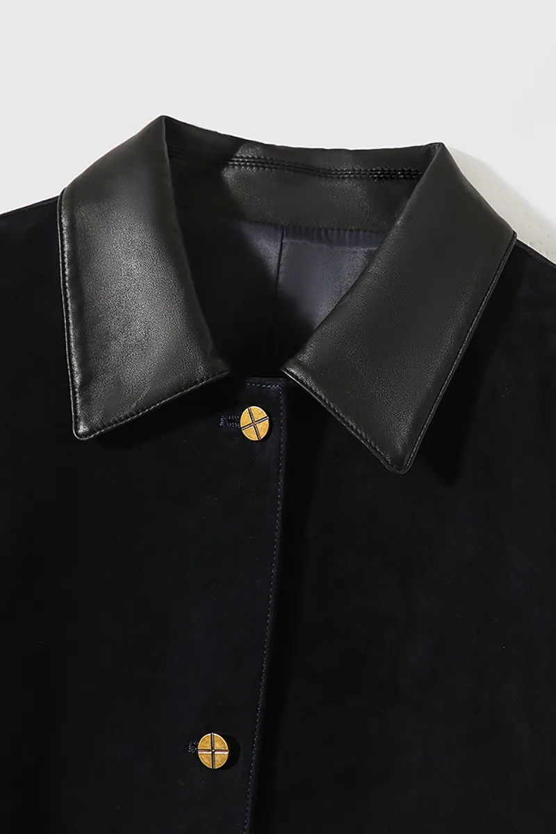 Vintage Ethiopian Suede Utility Jacket with Leather Collar