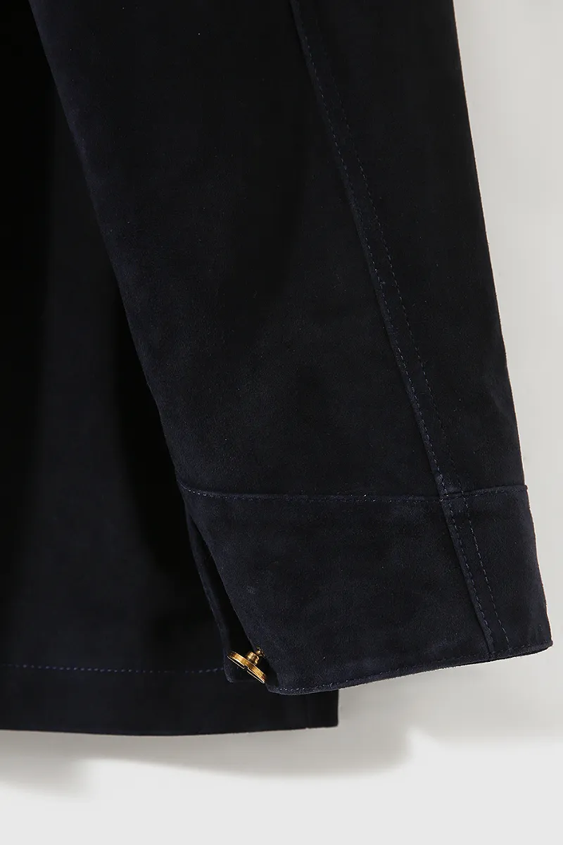 Vintage Ethiopian Suede Utility Jacket with Leather Collar