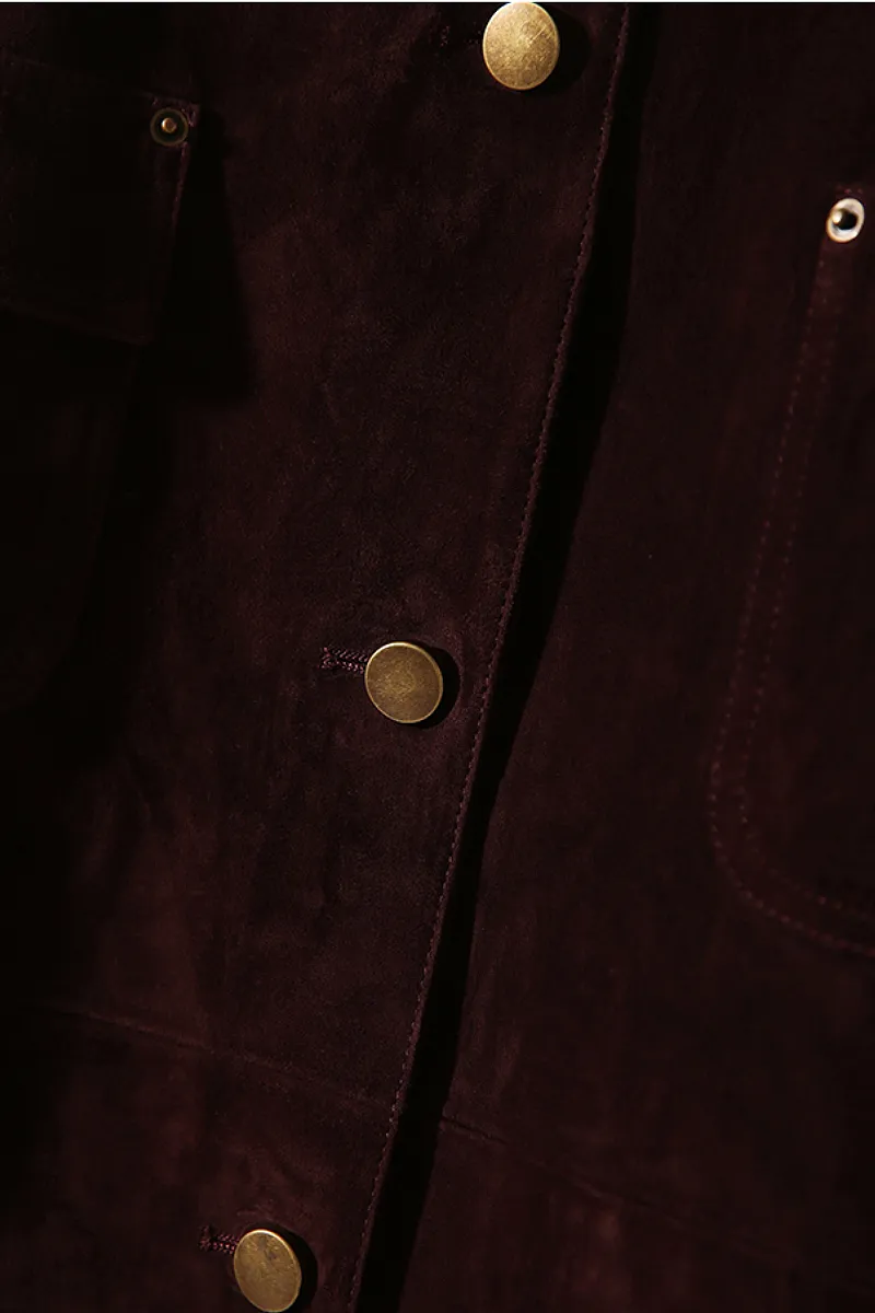 Vintage Ethiopian Suede Utility Jacket with Leather Collar