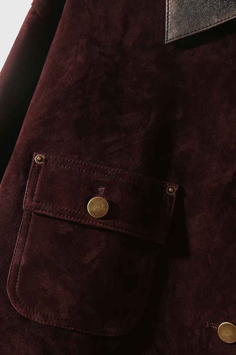 Vintage Ethiopian Suede Utility Jacket with Leather Collar