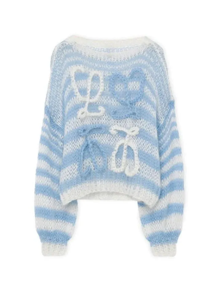 Wenkouban-Spring Casual Outfits Y2K Outfits Stripe Crochet Baggy Sweater