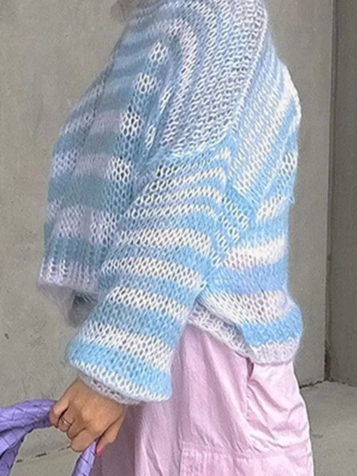 Wenkouban-Spring Casual Outfits Y2K Outfits Stripe Crochet Baggy Sweater