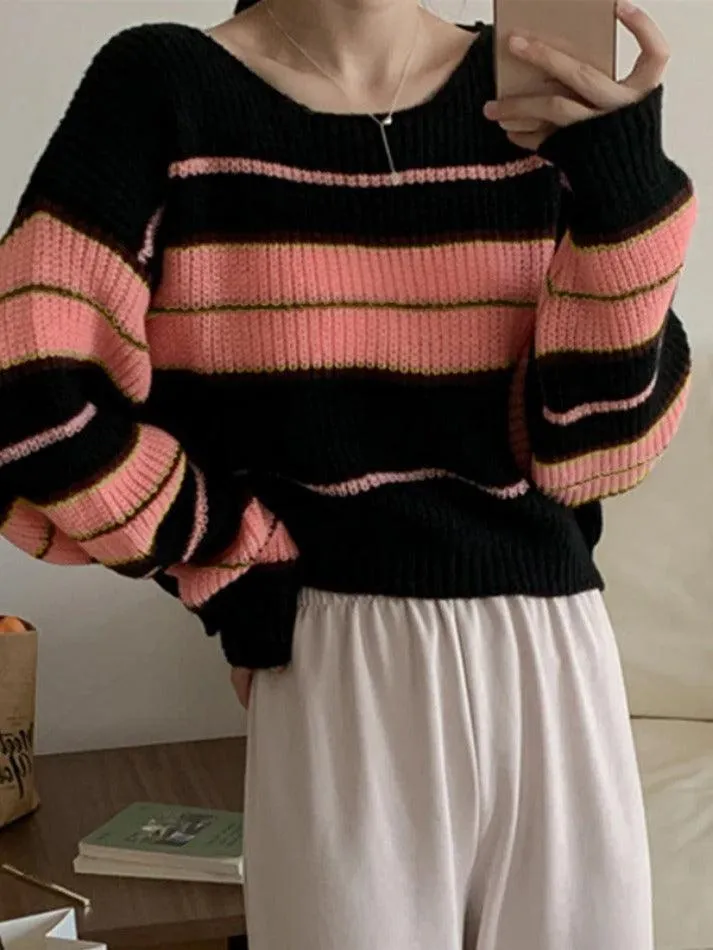 Wenkouban-Spring Casual Outfits Y2K Outfits Stripe Splice Short Sweater