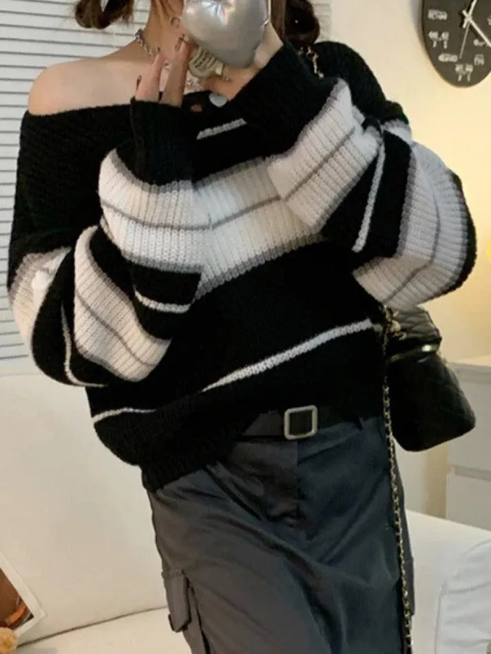Wenkouban-Spring Casual Outfits Y2K Outfits Stripe Splice Short Sweater