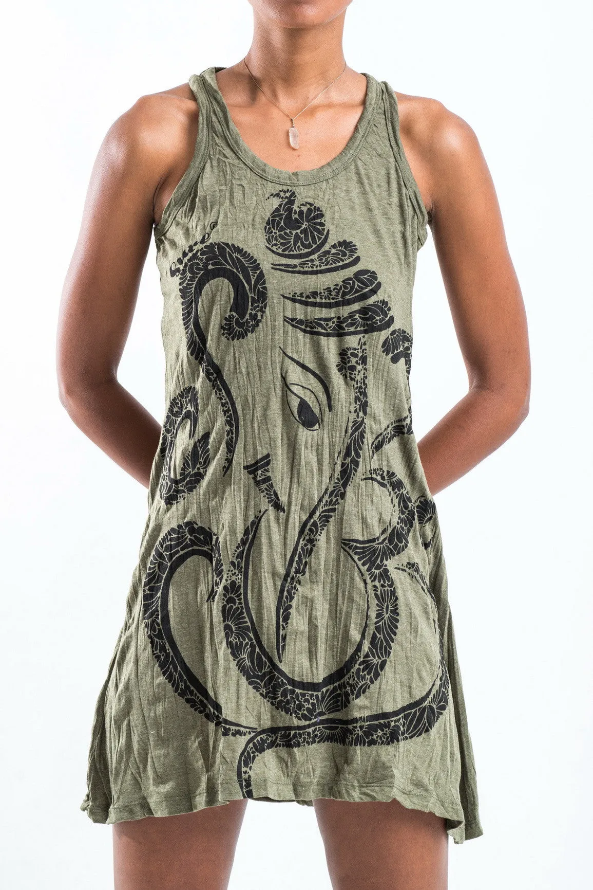 Womens Abstract Ganesh Tank Dress in Green