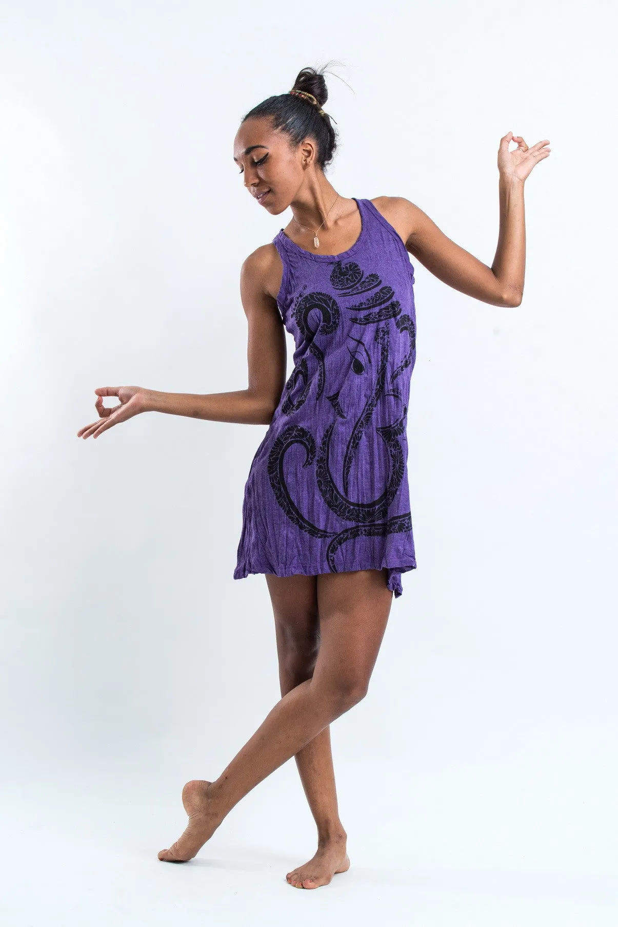 Womens Abstract Ganesh Tank Dress in Purple