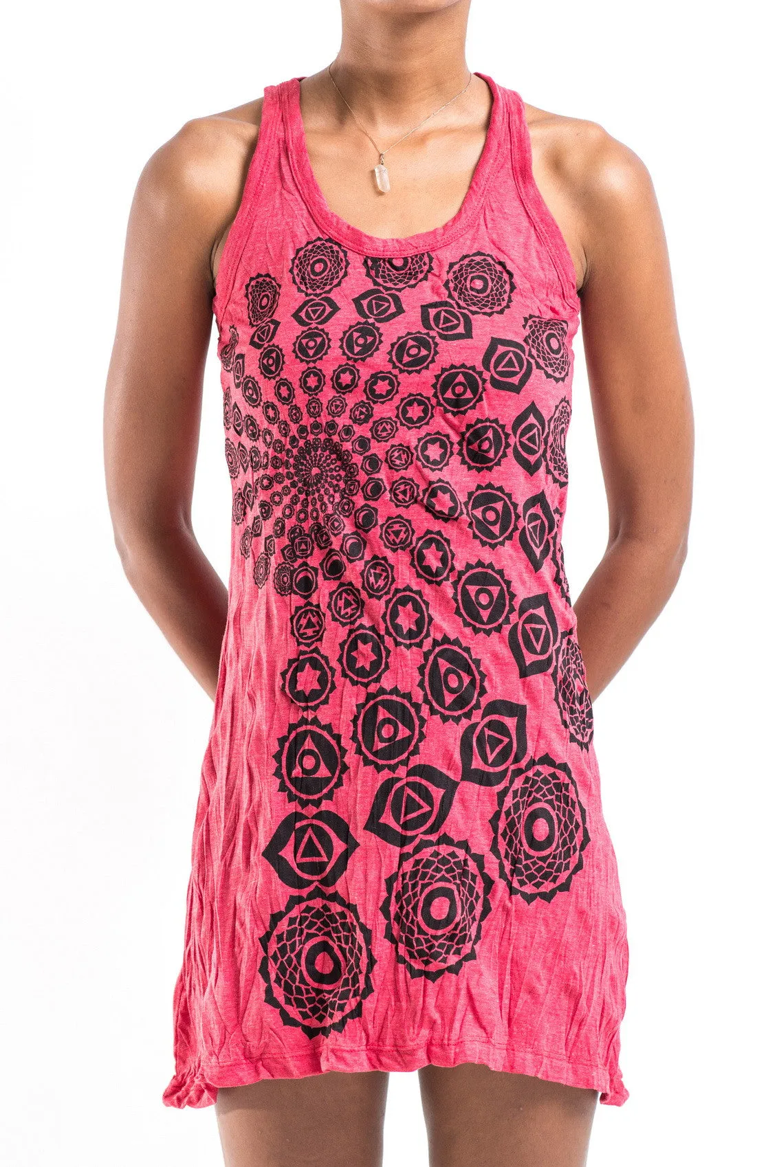 Womens Chakra Fractal Tank Dress in Red