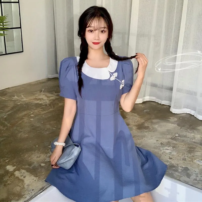 Women's Chinoiserie Contrast Color Mid-length Dresses