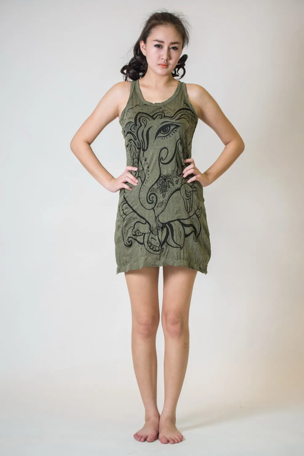 Womens Cute Ganesh Tank Dress in Green