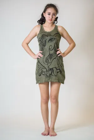 Womens Cute Ganesh Tank Dress in Green