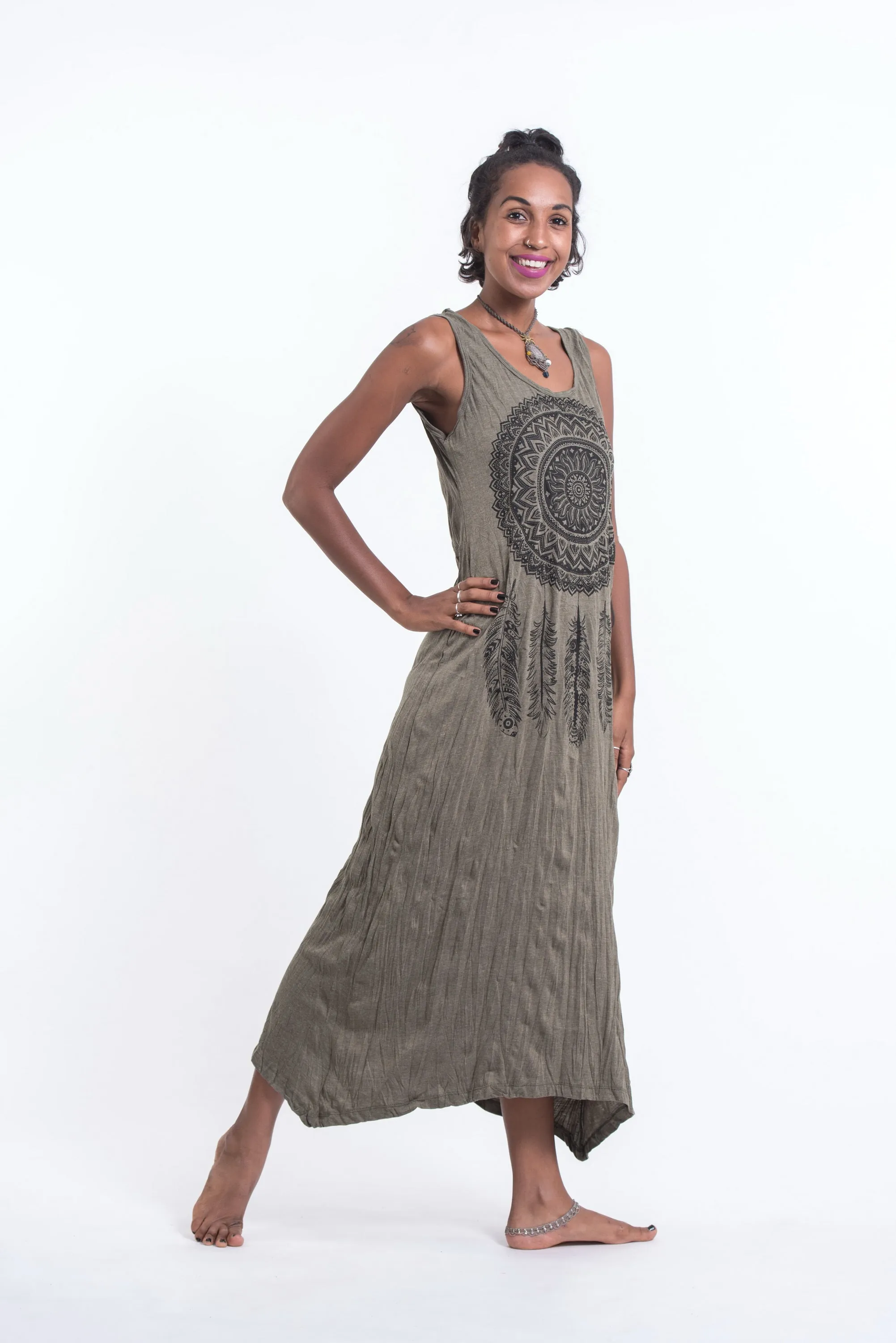 Womens Dreamcatcher Long Tank Dress in Green