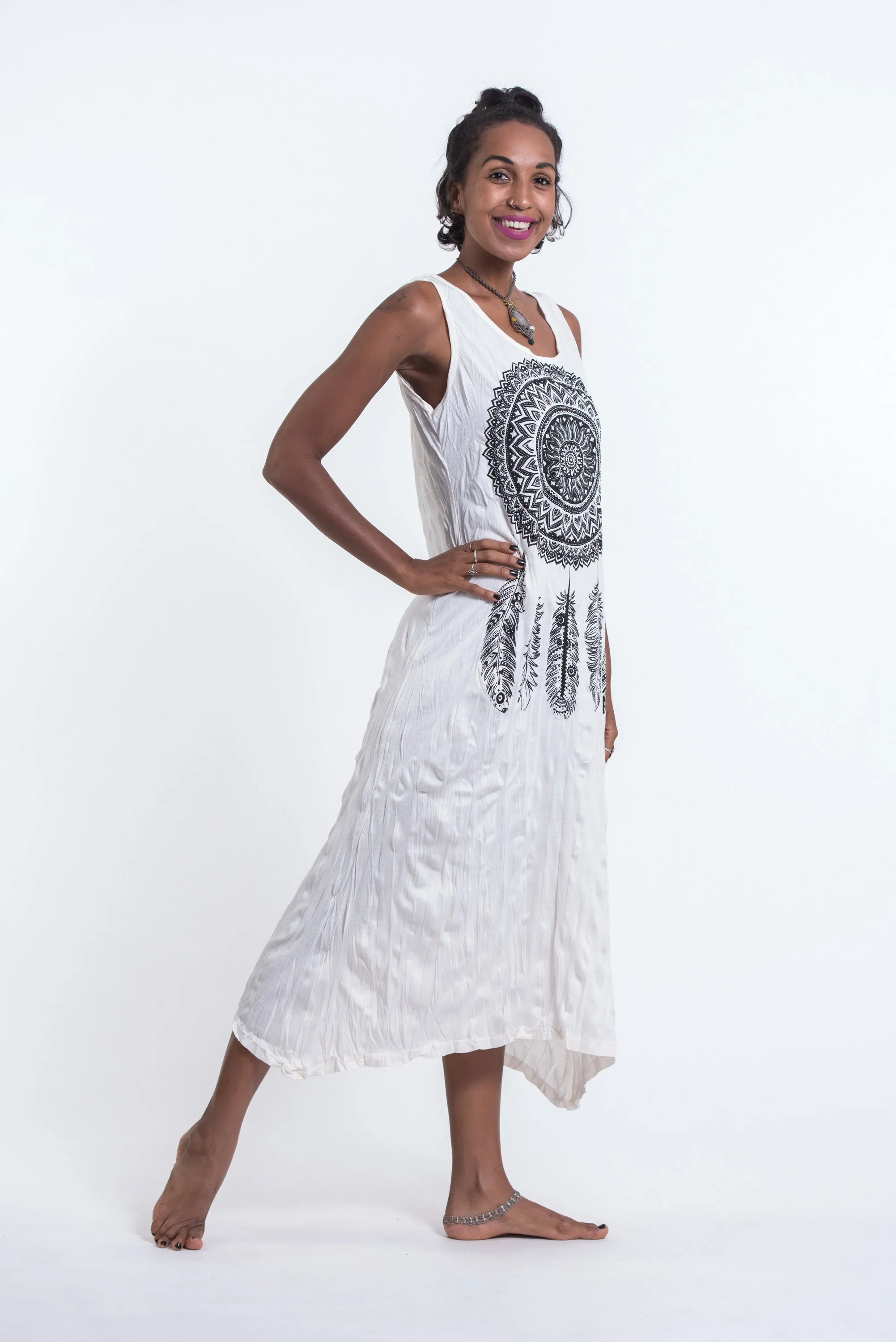 Womens Dreamcatcher Long Tank Dress in White