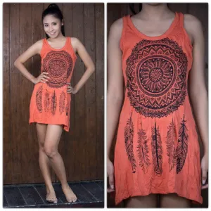 Womens Dreamcatcher Tank Dress in Orange