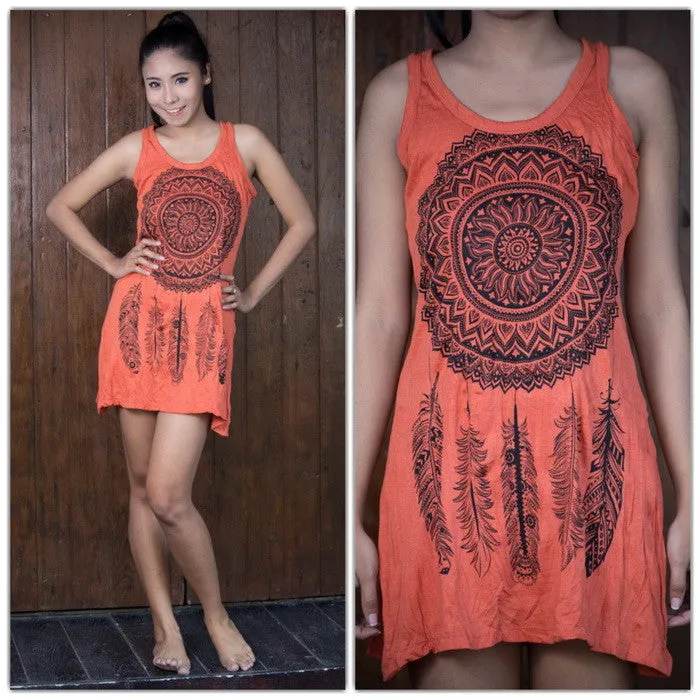 Womens Dreamcatcher Tank Dress in Orange