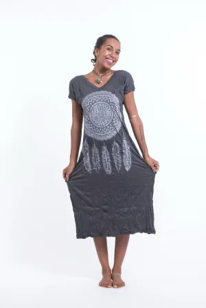 Womens Dreamcatcher V Neck Long Dress in Silver on Black