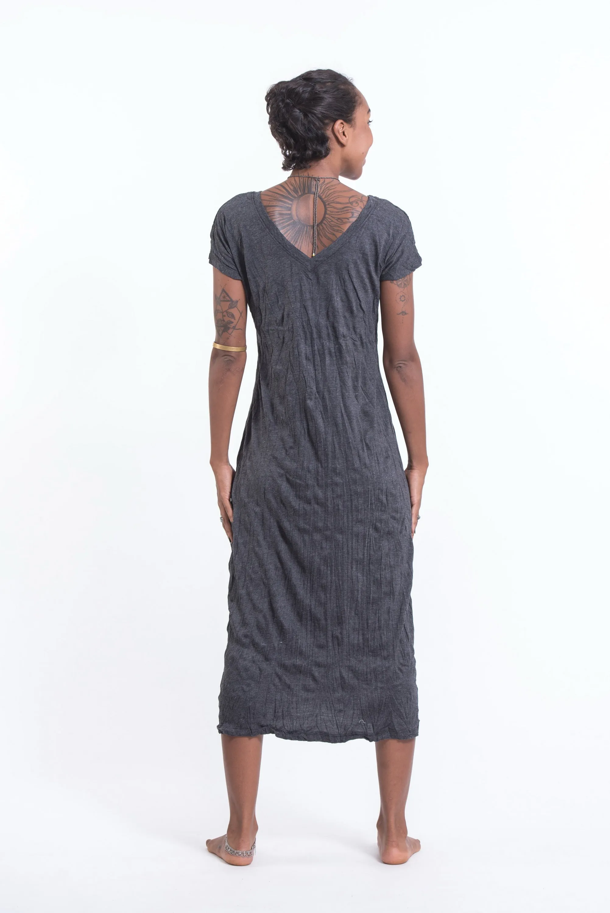 Womens Dreamcatcher V Neck Long Dress in Silver on Black