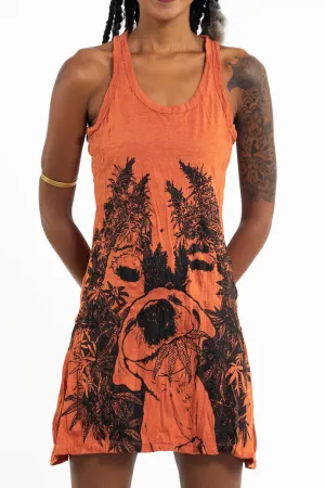Womens Happy Dog Tank Dress in Orange