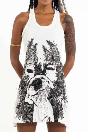 Womens Happy Dog Tank Dress in White